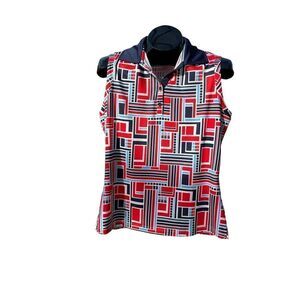 GGBlue Grace National Geometric Red Blue WhiteGolf Polo Tank Size M